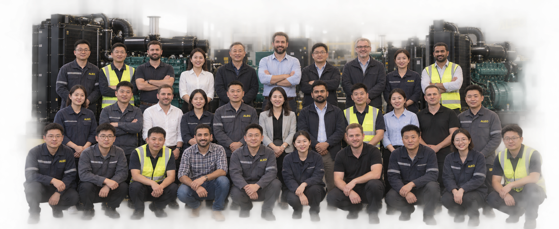 ALEO team and international visitors in a generator workshop